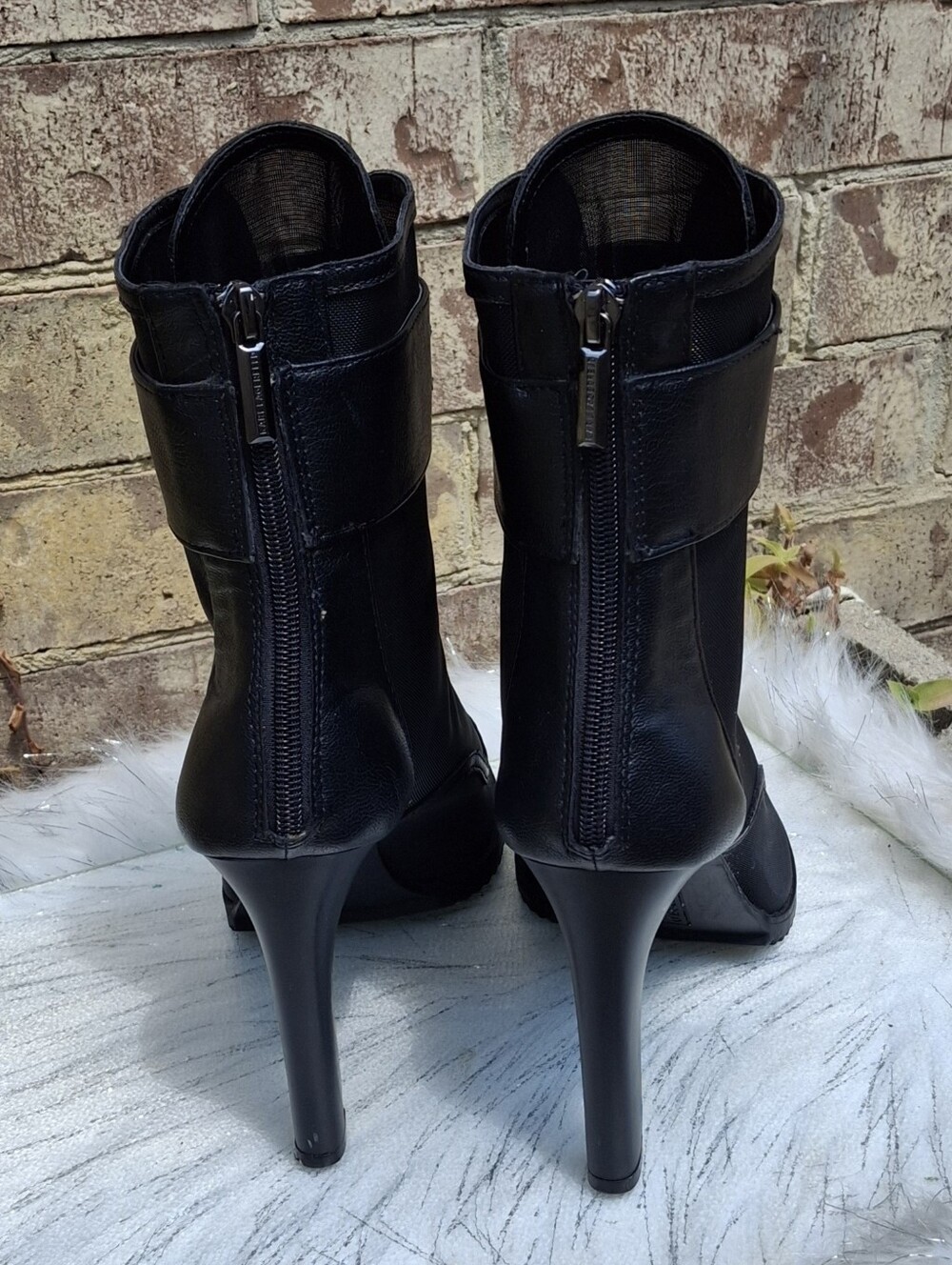 Karl Lagerfeld Black Sheer Mesh Jeweled Peep-Toe Stiletto Shoes Women Size 11 - Picture 6 of 16